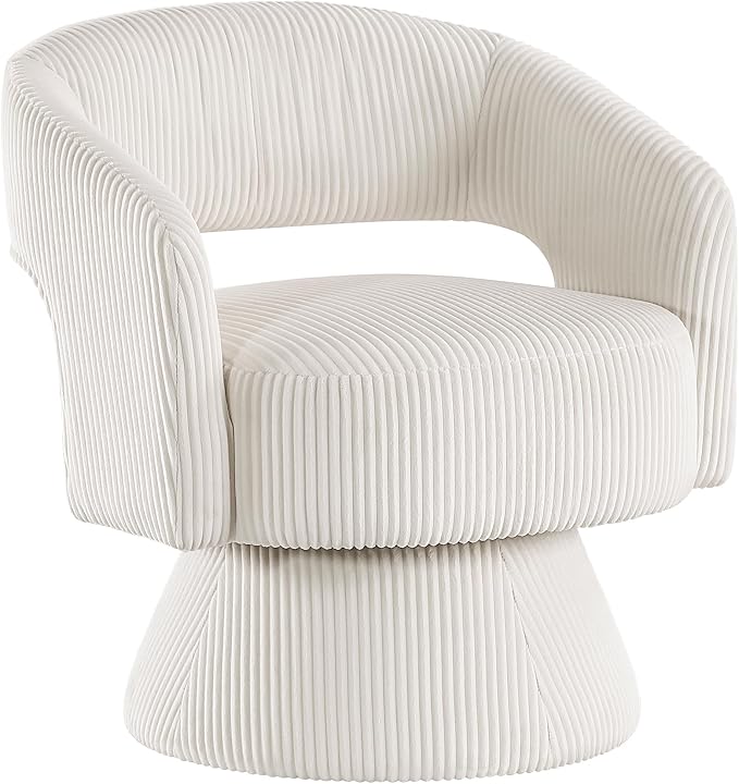 Lexicon 360 Degree Swivel Accent Chair, Modern Comfy Corduroy Round Barrel Chair, Open Back, Plush Foam Cushions, Metal Swivel Base for Living Room/Bedroom/Office/Small Spaces, Beige