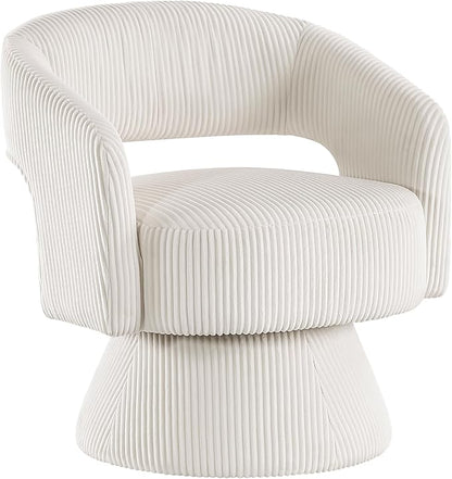 Lexicon 360 Degree Swivel Accent Chair, Modern Comfy Corduroy Round Barrel Chair, Open Back, Plush Foam Cushions, Metal Swivel Base for Living Room/Bedroom/Office/Small Spaces, Beige