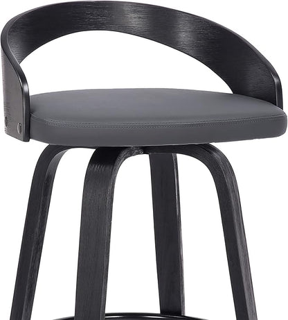 Armen Living Sonia 30" Bar Height Swivel Gray Faux Leather and Black Wood Bar Stool
