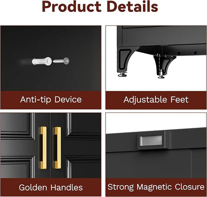 Metal Armoire Wardrobe Closet with Hanging Rod, 71" Tall Wardrobe Cabinet with Doors and Adjustable Shelves, Clothing Storage Cabinets with Drawer for Bedroom