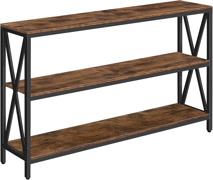 MAHANCRIS 55" Sofa Table, Industrial Console Table, 3-Tier Narrow Sofa Table with Storage Shelves, Foyer Table for Entryway, Hallway, Kitchen, Living Room and Bedroom, Rustic Brown CTHR80401