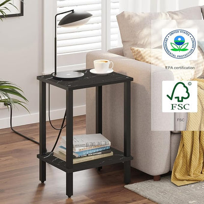 TUTOTAK End Table, Set of 2, Side Table, Nightstand, 2-Tier Storage Shelf, Sofa Table for Small Space, Living Room, Bed Room TB01BMK035