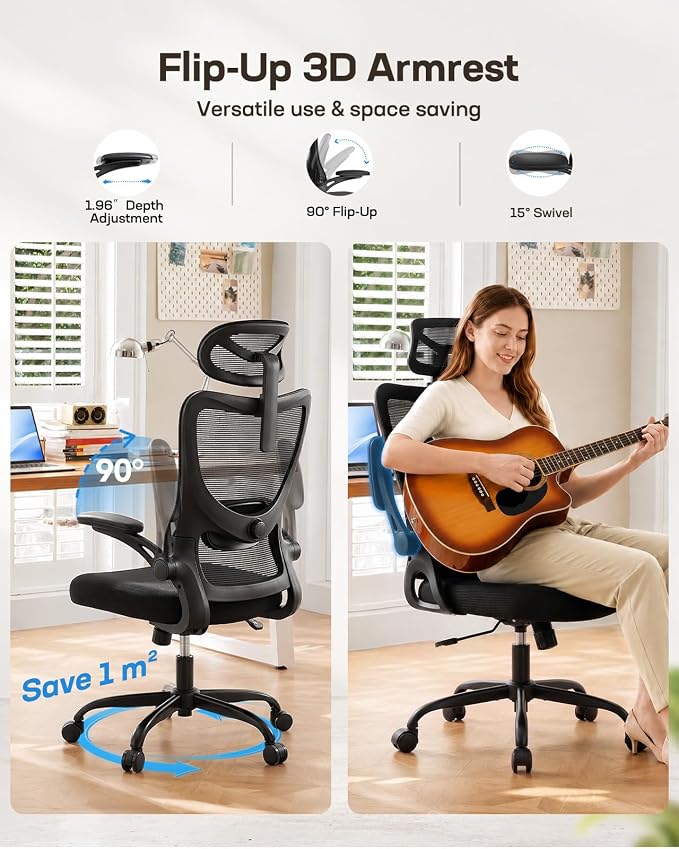 HUANUO Ergonomic Office Chair, High Back Computer Desk Chair with Adjustable Lumbar Support and Headrest, Comfy Gaming Chair with 3D Armrests, Home Office Rolling Chair, Max Load 300 lbs
