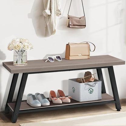 43" Farmhouse Entryway&End of Bed Wood Bench,Light Grey | Skandiquip 43"47" Wood Farmhouse Entryway Bench, Mid Century Rustic End of Bed Bench for Mudroom, Living Room & Kitchen