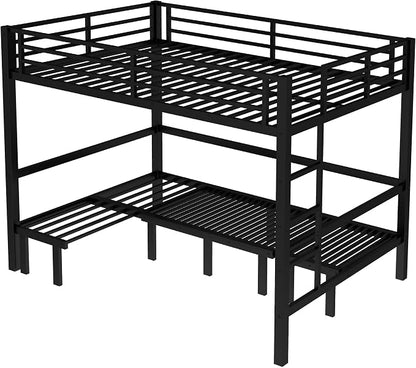 Bellemave Queen Over Queen Futon bunk Bed, Lower bunk can be Pulled Out in Three Sections, Loft Bed with Sofa for Teens, Adults, Bedroom, Black(Excluding Cushions and mattresses)