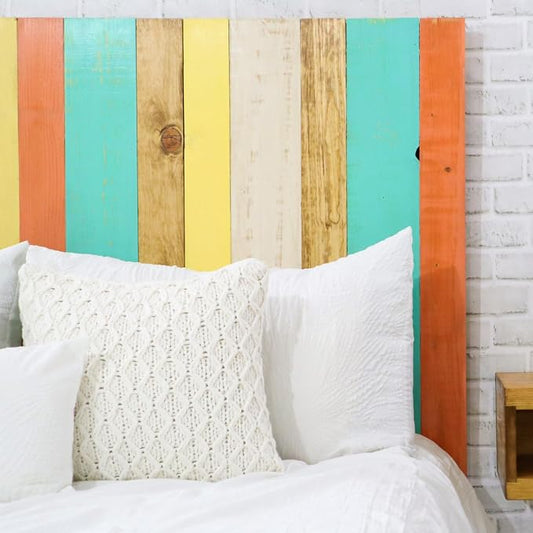 Barn Walls Summer Mix Signature Design, Multicolored Solid Wood Headboard, Floating Panels, Wall Mount, Adjustable Height, Easy Assembly Queen Size