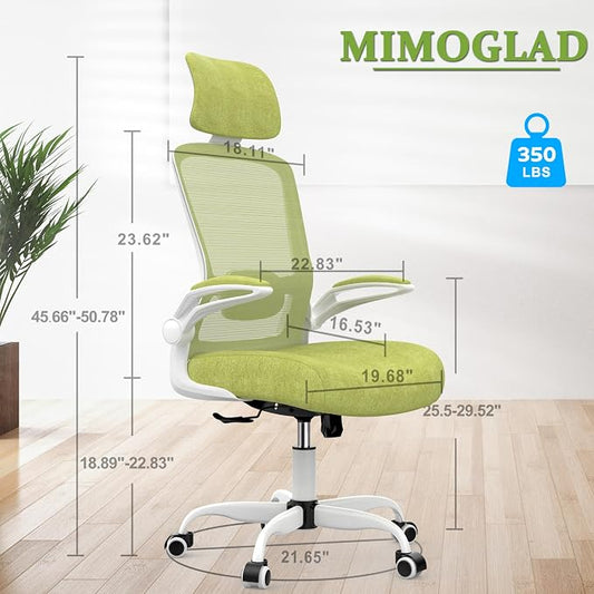 Mimoglad Office Chair, High Back Ergonomic Desk Chair with Adjustable Lumbar Support and Headrest, Swivel Task Chair with flip-up Armrests for Guitar Playing, 5 Years Warranty