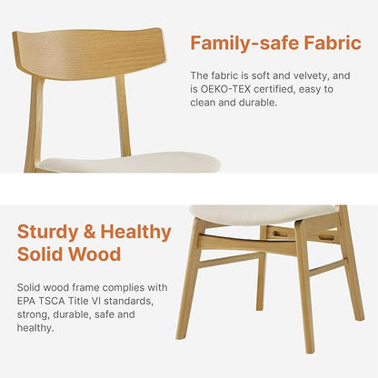 KISLOT Wooden Dining Chairs Set of 6, Upholstered Modern Dining Room Chairs, Mid Century Oak Kitchen Chairs with Curved Wood Backrest for Farmhouse, Restaurant, Café (Cream Fabric & Original Color)