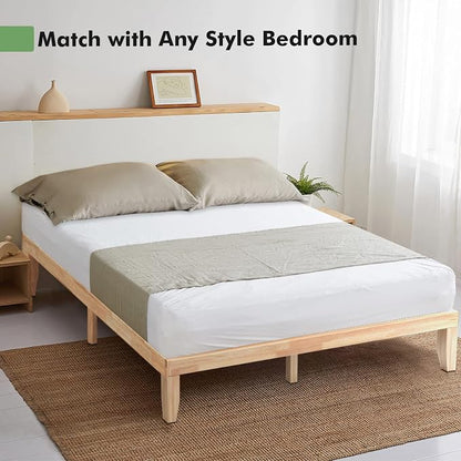 COSTWAY King Size Platform Bed Frame, 14 Inches Solid Rubber Wood Bed Mattress Foundation with Sturdy Slats Support, Easy Assembly Bed Frame for Home Hotel, No Box Spring Needed (Natural, King)