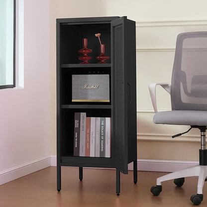 Slim Metal Storage Cabinet with Mesh Doors - 42'' Tall Narrow Organizer Tower, Compact Freestanding Cabinet, Versatile Utility Storage for Home, Office, Kitchen, Living Room, Durable and Modern Design