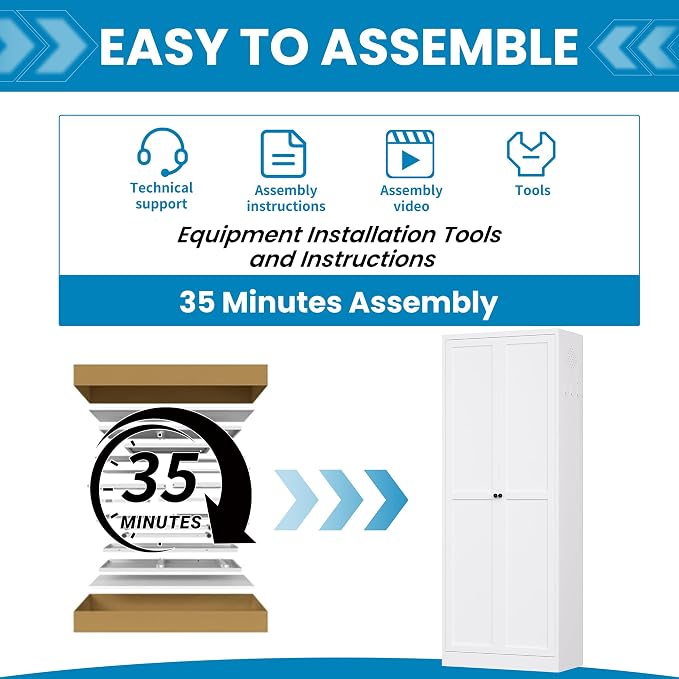72" H White Metal Kicthen Pantry Storage Cabinet 6-Tier Cupboard | Storage Cabinet with 5 Adjustable Shelves for Kitchen, Living Room, Heavy Duty Utility Cabinet, Assembly Require