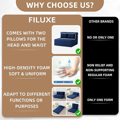 FILUXE Folding Sofa Bed | Convertible Sleeper Chair Bed for Adults, Fold Out Chair to Bed Linen Futon Chair with Pillow, for Home Dorm Apartment RV Living Room, Standard Size, Navy Blue