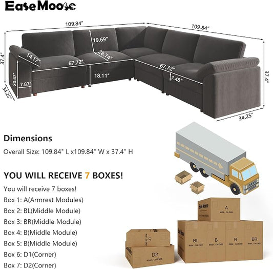 EASE MOOSE Oversized Modular Sectional Sofa, Extra Large L Shape Sectional Cloud Couch,Comfty Deep Seat Wide Modular Sofa for Living Room Removable Cover,Grey