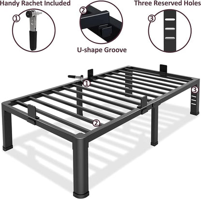Bilily 14 Inch Twin Bed Frame Metal Platform with Round Corner Legs,3500 LBS Heavy Duty Steel Slats Support,Headboard Compatible,No Box Spring Needed,Easy Assembly,Mattress Retainer,Underbed Storage