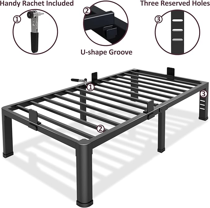 Bilily Metal Bed Frame Twin Size,12 Inch Twin Bed Frame with Round Corner Legs,Heavy Duty Steel Slats Support Platform Bed,No Box Spring Needed Easy Assembly Noise-Free for Kids Room,Single Bed,Black