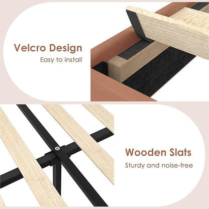 VECELO Full Size Platform Bed Frame with Height Adjustable Upholstered Headboard, Modern Mattress Foundation,Strong Wood Slat Support, No Box Spring Needed, Easy Assembly,Brown