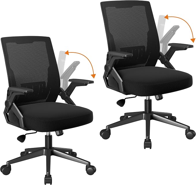 GTPLAYER Ergonomic Office Chair with Flip-up Armrests Executive Computer Chair for Home Office, Breathable Mesh & Comfy Lumbar Support, Pack of 2, Space Black