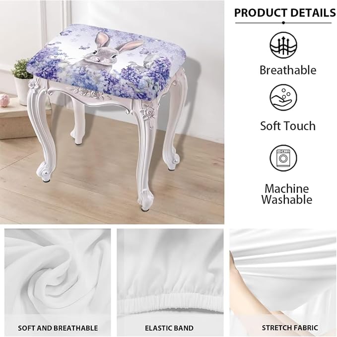 Easter Rabbit Bar Stool Covers Rectangle Set of 2 Stretch Barstool Seat Cover Rectangle Removable Bar Stool Seat Covers Bench Slipcover Vanity Chair Cover