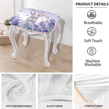 Easter Rabbit Bar Stool Covers Rectangle Set of 2 Stretch Barstool Seat Cover Rectangle Removable Bar Stool Seat Covers Bench Slipcover Vanity Chair Cover