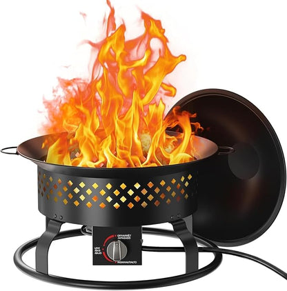 Electactic 19" Square Smokeless Propane Fire Pit Table, 50,000 BTU Portable Outdoor Patio Heater with Lava Rocks, Glass Wind Guard & Cover for Deck, Backyard, Garden, Camping (Black)