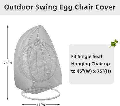 Easy-Going Patio Hanging Egg Chair Cover, UV Resistant Waterproof Outdoor Single Seat Swing Chair Cover with Zipper, Grey