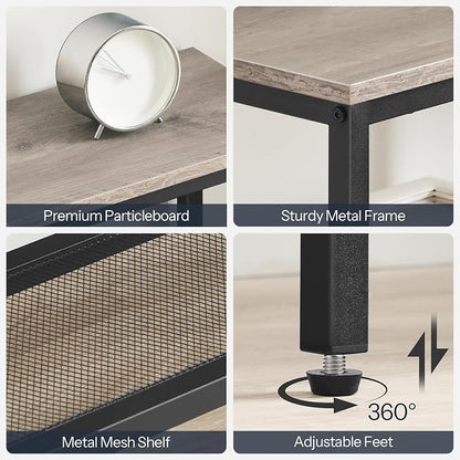 HOOBRO Narrow Console Table, Sofa Table, 4-Tier Industrial Entryway Table with Metal Mesh Shelf, Hallway Table with Adjustable Feet, for Entryway, Living Room, Hallway, Greige and Black BG79XG01