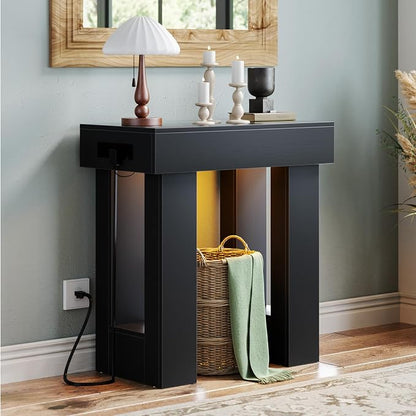 Unikito 32" Entryway Table with Socket and Sensor Light, Narrow Console Table with Storage Behind Couch, Farmhouse Entryway Table for Hallway, Behind the Couch, Living Room