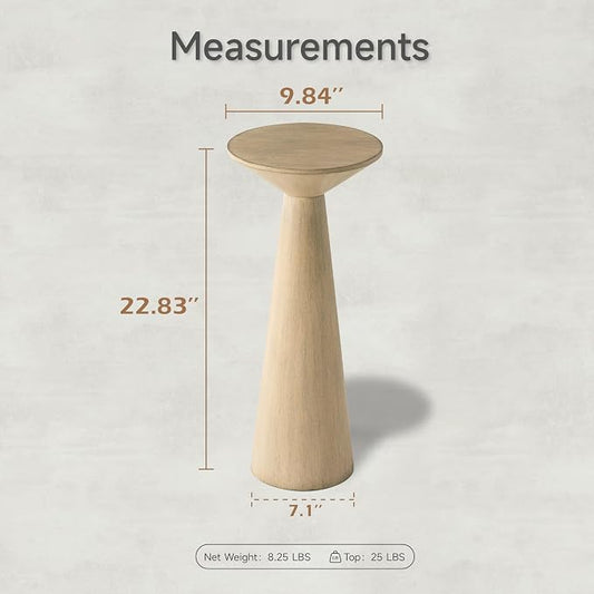COZAYH Farmhouse Tall Pedestal End Table Small Solid Wood Martini Table Plant Stand Modern Round Drink Table for Small Space Living Room, Distressed Wood Grey
