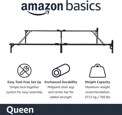 Amazon Basics Metal Bed Frame, 9-Leg Support Base for Box Spring and Mattress, Queen Size, Tool-Free Easy Assembly, 79.5" L x 59.5" W x 7" H, Black