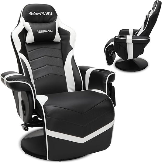 RESPAWN 900 Console Gaming Recliner with Footrest and Lumbar Support - Comfortable Ergonomic Gaming Chair with Headrest, No Wheels, Reclining, Heavy Duty, Racing Style Video Game Chairs - White