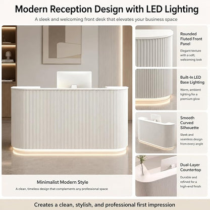 Modern Reception Desk, Reception Desk with Counter for Office and Salon | Power Outlet Lockable Cabinet Keyboard Tray Privacy Panel Cable Grommet Open Storage Storage Cabinet