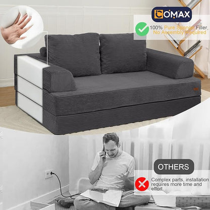 COMAX Futon Sofa Bed, Convertible Sofa Bed, Folding Boneless Couches | Boneless Couch for living room, 4‑in‑1 Fold Out Small Foldable Loveseat Floor Sleeper Mattress Lounge Space‑Saving