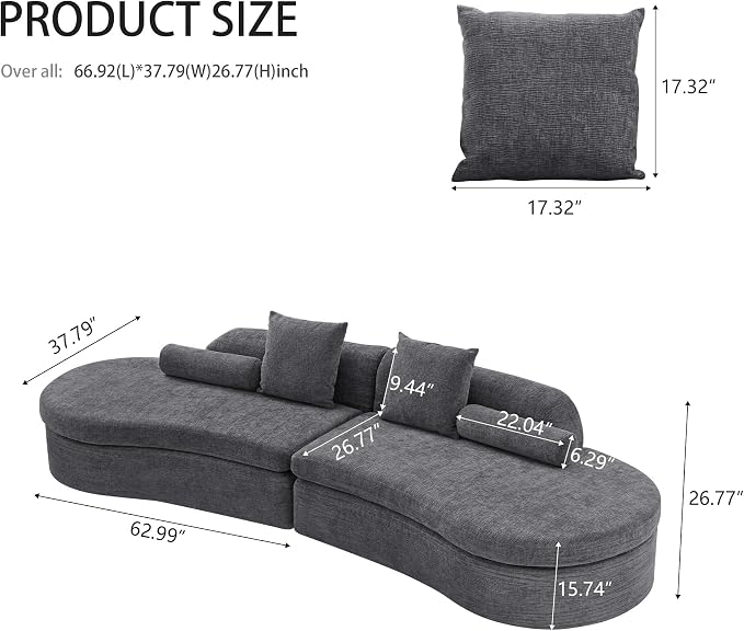126" Curved Modular Sectional Sofa, Chenille Upholstered Cloud 4 Seater Couch for Living Room, No Assembly Modern Love Seat Sofa with 2 Bolster Pillows & 2 Square Pillows, High-Density Foam, Gray