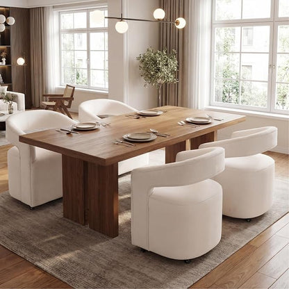 HNY Beige Linen Upholstered Dining Chairs Set of 3 – 360° Swivel Kitchen Seating with Casters & Barrel Open Back, Upholstered Rolling Chairs for Living Room, Dining Room