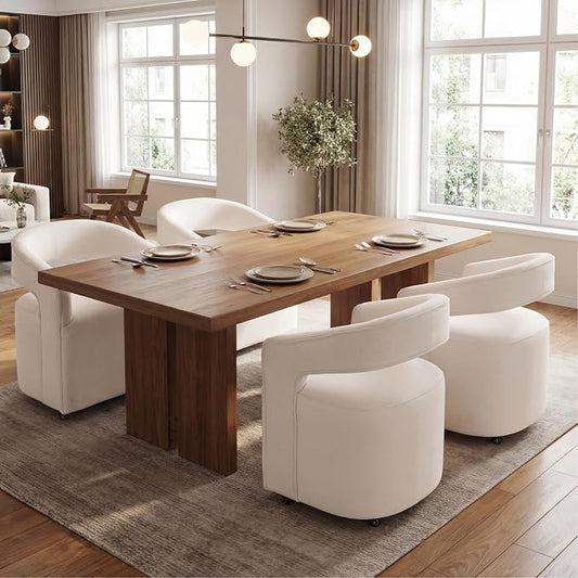 HNY Beige Linen Upholstered Dining Chairs Set of 3 – 360° Swivel Kitchen Seating with Casters & Barrel Open Back, Upholstered Rolling Chairs for Living Room, Dining Room