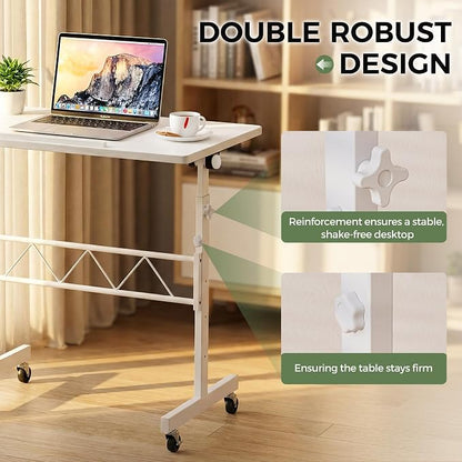 GTPLAYER Small Standing Desk Adjustable Height, 30.7"-46.4" Portable Computer Table Mobile Desk Workstation Stand Up Desk with Wheels Compact Rolling Table for Home Work Treadmill Walking Pad White