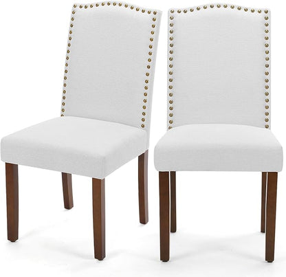 DUMOS Dining Chairs Set of 2, Farmhouse Fabric Upholstered Kitchen Chairs with Wooden Legs and Padded Seat, Modern Accent Chair for Dining Room, Kitchen, Living Room, Restaurant, Light Grey