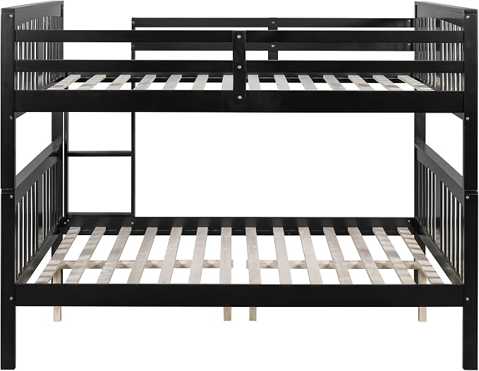 Merax Full Over Full Bunk Bed Convertible to Two Separate Beds, Solid Pine Wood Frame with Safety Guardrail & Headboard, Sturdy Durable Design, for Teens, Espresso