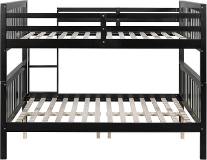 Merax Full Over Full Bunk Bed Convertible to Two Separate Beds, Solid Pine Wood Frame with Safety Guardrail & Headboard, Sturdy Durable Design, for Teens, Espresso
