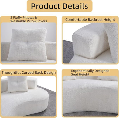 80'' Curved Loveseat Sofa Couch for Living Room, Deep Seat Cloud Boneless Floor Couch with 2 Pillows, Comfy Chenille Floor Sofa, Modern Round Loveseat Sofa for Small Space (CreamWhite, 80 Inch)
