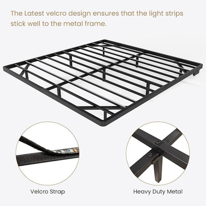 SHA CERLIN King Size Floating Bed Frame with Smart LED Lights, Black | Modern Design Metal Platform Bed with Power Strip, No Box Spring Needed, Noise-Free, Easy Assembly
