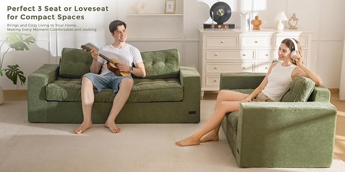 MAXYOYO 3-Seater Boneless Sofa Couch, Tufted Sofa Lounge for Living Room, Comfy Bean Bag Chair High-Density Foam Couch with Pillows, No Assembly Required