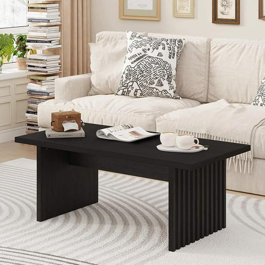 BON AUGURE Black Coffee Table, 43 Inch Modern Coffee Tables for Living Room, Wooden Center Table, Living Room Tables for Home, Office (Black Oak)