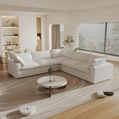 Cloud Couch Modular Sectional Sofa,160.6" Down Filled Convertible Sectional Sofa for Living Room, 5 Seater Modern V-Shaped Couch, Covers Removable & Washable, Khaki