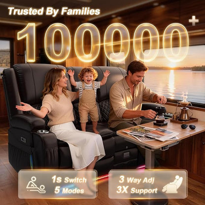 Power Recliner Loveseat Recliner with Massage and Lumbar Heating, Home Theater Reclining Loveseat with Flip Console, RV Couch Wall Hugger with 2 Speakers, Storage, USB, Outlet & LED (PU, Brown)