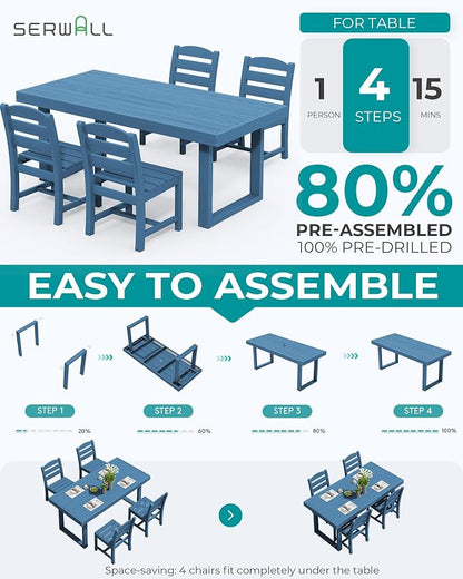 SERWALL HDPE Outdoor Dining Set for 4, 67'' Patio Table and Chairs Set | with Armless Seat