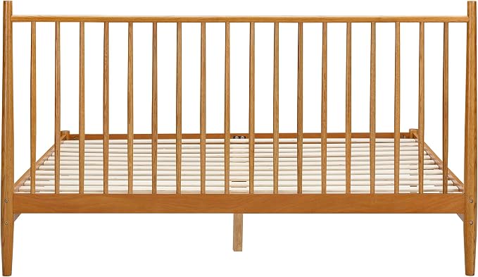 NTC Inno Wooden Bed Frame with Headboard, Solid Oak and Rubber Wood Foundation with Silent Slats and Wood Central Supports, 1000 Lb Capacity, Effortless Assembly, King - Rustic Oak