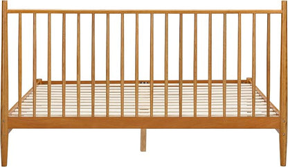 NTC Inno Wooden Bed Frame with Headboard, Solid Oak and Rubber Wood Foundation with Silent Slats and Wood Central Supports, 1000 Lb Capacity, Effortless Assembly, King - Rustic Oak