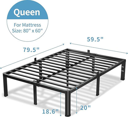 VIPSHOW 20 Inch Queen Bed Frame, 3500Lbs Heavy Duty Metal Platform with Round Corner Legs Mattress Slide Stopper, Steel Slat Support No Box Spring Needed, Noise Free, Non-Slip, Easy Assembly