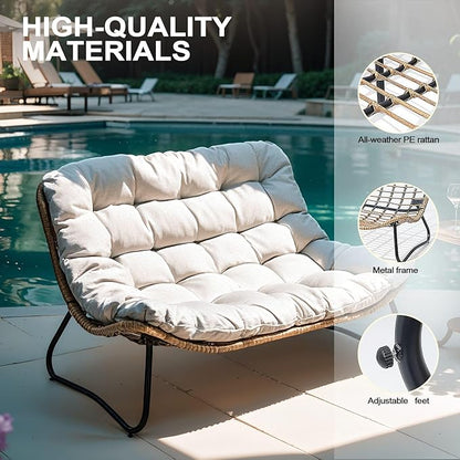 Crestlive Products Outdoor Loveseat 2PCS, Patio Conversation Set, All-Weather Boho Rattan Patio Furniture with Soft Cushion for Balcony, Poolside, Backyard (Without Table)